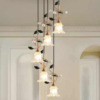 ZOWALA - Modern Clear Glass Flower Round Bedroom Pendant Light Image - 4