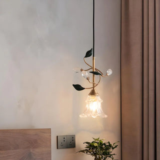 ZOWALA - Modern Clear Glass Flower Round Bedroom Pendant Light Image - 5