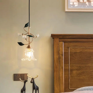 ZOWALA - Modern Clear Glass Flower Round Bedroom Pendant Light Image - 6