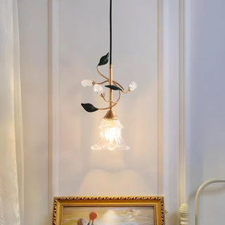 ZOWALA - Modern Clear Glass Flower Round Bedroom Pendant Light Image - 8