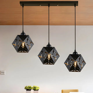 Modern Geometric Black Carved Metal Hexagonal Pendant Light Zawala Image - 1