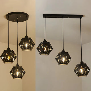 Modern Geometric Black Carved Metal Hexagonal Pendant Light Zawala Image - 3