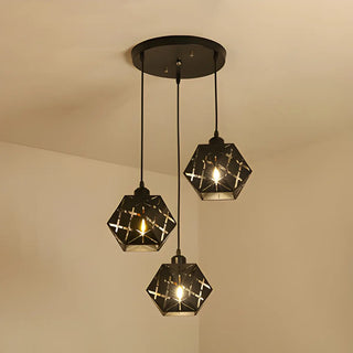Modern Geometric Black Carved Metal Hexagonal Pendant Light Zawala Image - 4