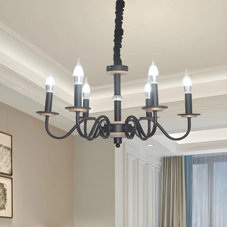 ZOWALA - Candle Metal Black 6-Light Living Room Farmhouse Chandelier Image - 1