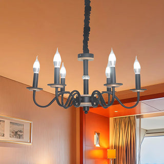 ZOWALA - Candle Metal Black 6-Light Living Room Farmhouse Chandelier Image - 2