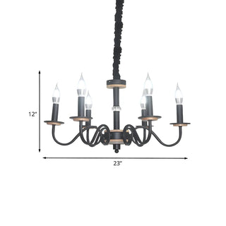 ZOWALA - Candle Metal Black 6-Light Living Room Farmhouse Chandelier #size