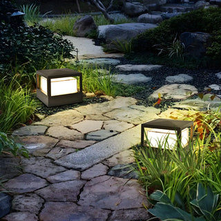Stylish Black Metal Cylinder Post Outdoor Table Lamp Zawala Image - 2