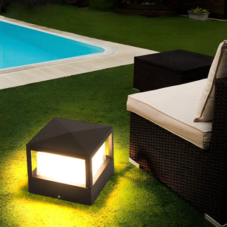 Stylish Black Metal Cylinder Post Outdoor Table Lamp Zawala Image - 8