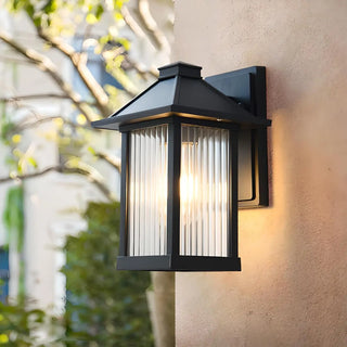 Waterproof Modern Black Box Glass Outdoor Wall Sconce Zawala Image - 1
