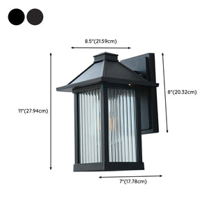 Waterproof Modern Black Box Glass Outdoor Wall Sconce Zawala #size