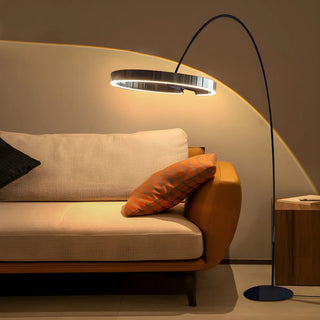 Modern Black Ring and Arc LED Metal Floor Lamp Zawala Image - 1