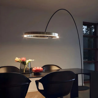Modern Black Ring and Arc LED Metal Floor Lamp Zawala Image - 2