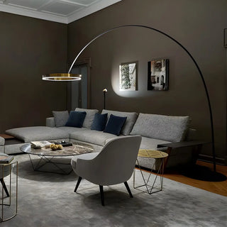 Modern Black Ring and Arc LED Metal Floor Lamp Zawala Image - 3