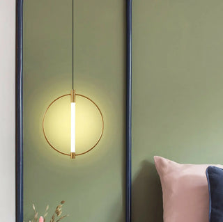 ZOWALA - Modern Bedroom Gold Ring White Acrylic Pendant Light Image - 8