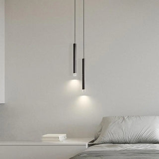 Modern Black Metal Slim Cylinder Bedroom Pendant Light Zawala Image - 1