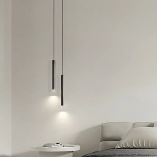Modern Black Metal Slim Cylinder Bedroom Pendant Light Zawala Image - 13
