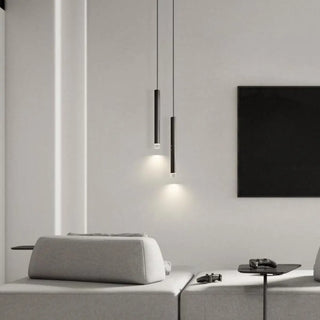 Modern Black Metal Slim Cylinder Bedroom Pendant Light Zawala Image - 2