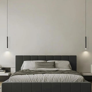 Modern Black Metal Slim Cylinder Bedroom Pendant Light Zawala Image - 3