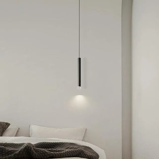 Modern Black Metal Slim Cylinder Bedroom Pendant Light Zawala Image - 4