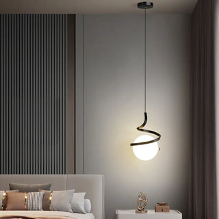 Modern Gold Spiral White Glass Globe Bedroom Pendant Light Zawala Image - 1