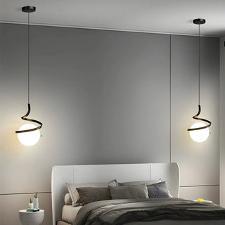 Modern Gold Spiral White Glass Globe Bedroom Pendant Light Zawala Image - 2
