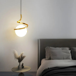 Modern Gold Spiral White Glass Globe Bedroom Pendant Light Zawala Image - 3