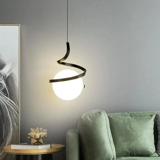 Modern Gold Spiral White Glass Globe Bedroom Pendant Light Zawala Image - 4
