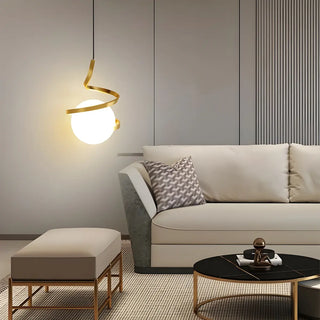Modern Gold Spiral White Glass Globe Bedroom Pendant Light Zawala Image - 5
