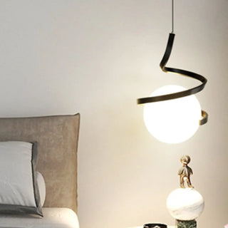 Modern Gold Spiral White Glass Globe Bedroom Pendant Light Zawala Image - 6