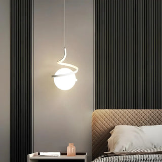 Modern Gold Spiral White Glass Globe Bedroom Pendant Light Zawala Image - 9