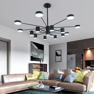 ZOWALA - Nordic Sputnik Cylinder Metal Living Room Black Chandelier Image - 1
