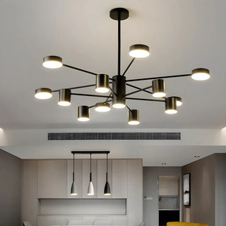 ZOWALA - Nordic Sputnik Cylinder Metal Living Room Black Chandelier Image - 2