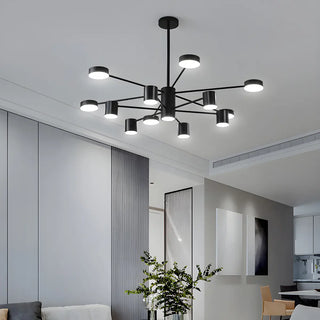 ZOWALA - Nordic Sputnik Cylinder Metal Living Room Black Chandelier Image - 4