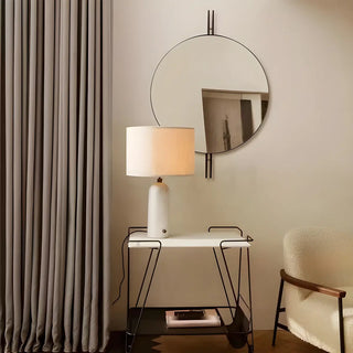 Simple Drum Fabric Shade Cylinder Stone Table Lamp Zawala Image - 3
