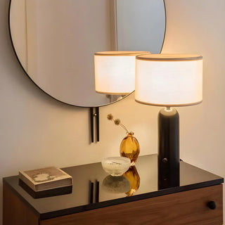 Simple Drum Fabric Shade Cylinder Stone Table Lamp Zawala Image - 4
