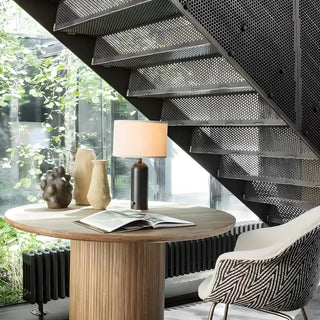 Simple Drum Fabric Shade Cylinder Stone Table Lamp Zawala Image - 7