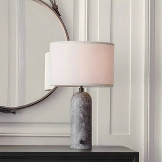 Simple Drum Fabric Shade Cylinder Stone Table Lamp Zawala Image - 9