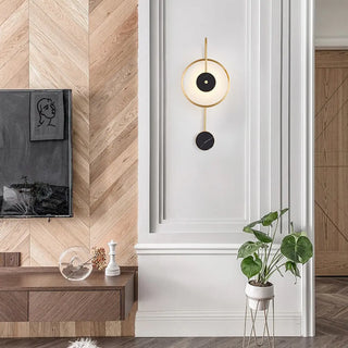 Minimalist White Stone Gold Geometric Wall Sconce Zawala Image - 1