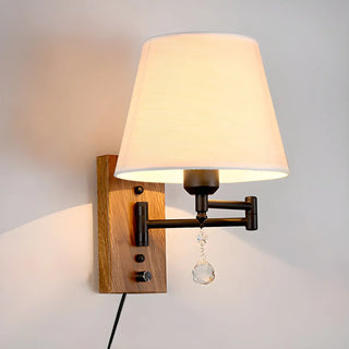 ZOWALA - Modern Swing Arm Fabric Crystal Bedroom Wood Wall Sconce Image - 11