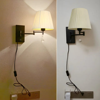 ZOWALA - Modern Swing Arm Fabric Crystal Bedroom Wood Wall Sconce Image - 12