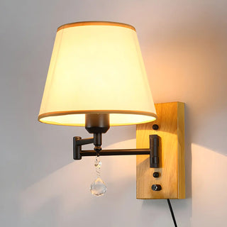 ZOWALA - Modern Swing Arm Fabric Crystal Bedroom Wood Wall Sconce Image - 15