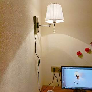 ZOWALA - Modern Swing Arm Fabric Crystal Bedroom Wood Wall Sconce Image - 19