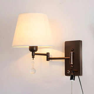 ZOWALA - Modern Swing Arm Fabric Crystal Bedroom Wood Wall Sconce Image - 2