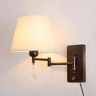 ZOWALA - Modern Swing Arm Fabric Crystal Bedroom Wood Wall Sconce Image - 3