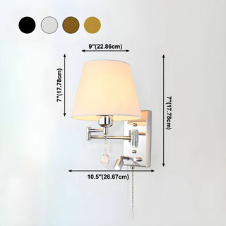 ZOWALA - Modern Swing Arm Fabric Crystal Bedroom Wood Wall Sconce #size