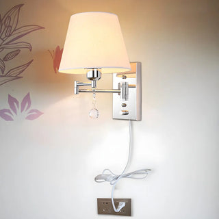 ZOWALA - Modern Swing Arm Fabric Crystal Bedroom Wood Wall Sconce Image - 4