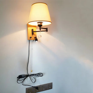 ZOWALA - Modern Swing Arm Fabric Crystal Bedroom Wood Wall Sconce Image - 5