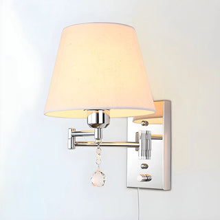 ZOWALA - Modern Swing Arm Fabric Crystal Bedroom Wood Wall Sconce Image - 6