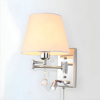 ZOWALA - Modern Swing Arm Fabric Crystal Bedroom Wood Wall Sconce Image - 7