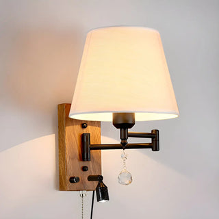 ZOWALA - Modern Swing Arm Fabric Crystal Bedroom Wood Wall Sconce Image - 9